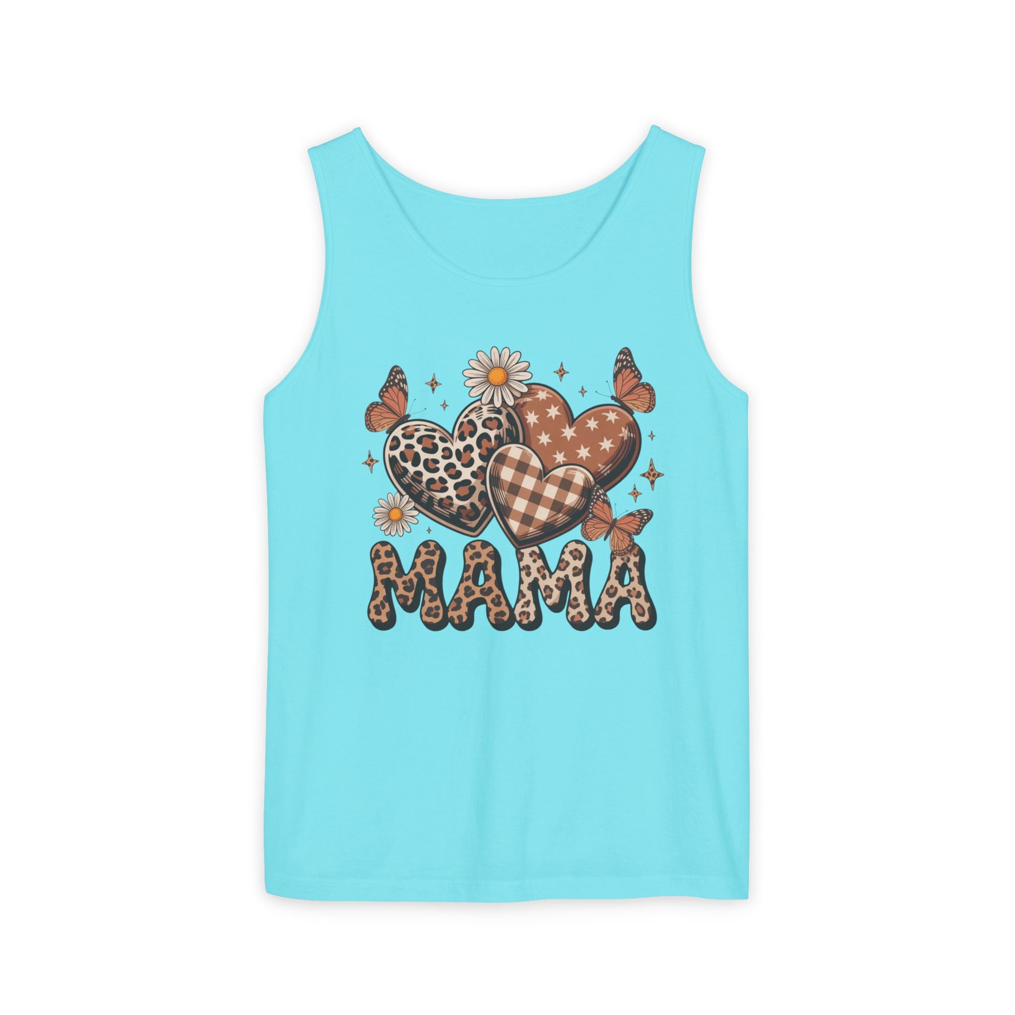 Mama Heart Tank Top — Boho Leopard Plaid Hearts & Daisies