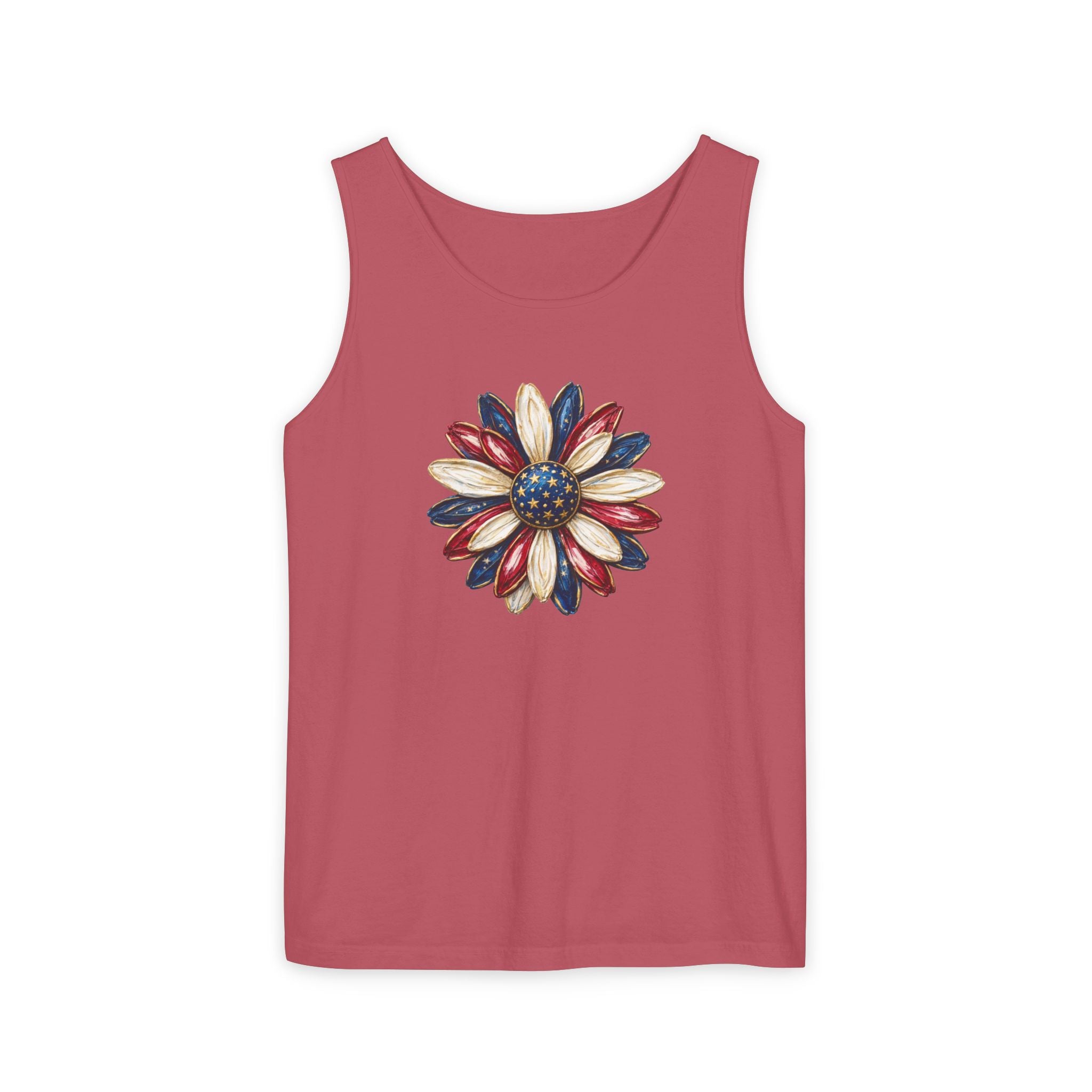 Patriotic Flower Tank Top — Red White Blue Daisy Graphic