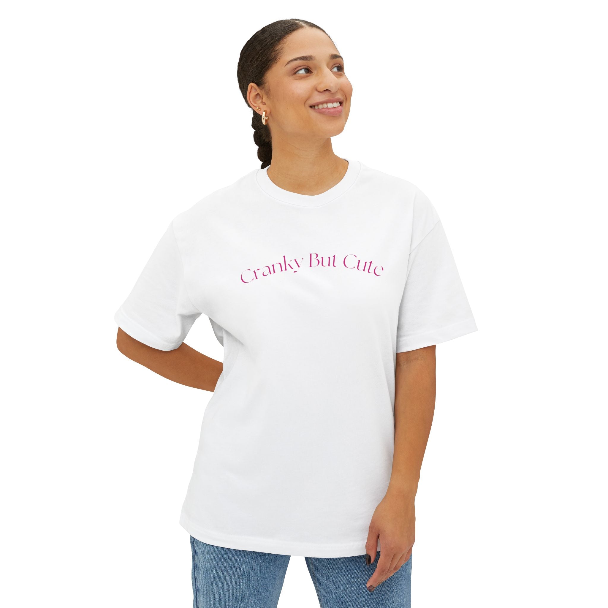 Cranky But Cute co. Tee | Boxy White T-Shirt, Minimal Script
