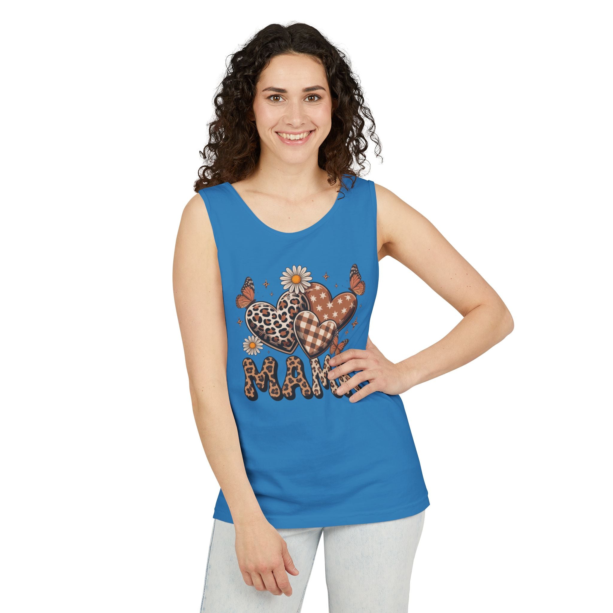 Mama Heart Tank Top — Boho Leopard Plaid Hearts & Daisies