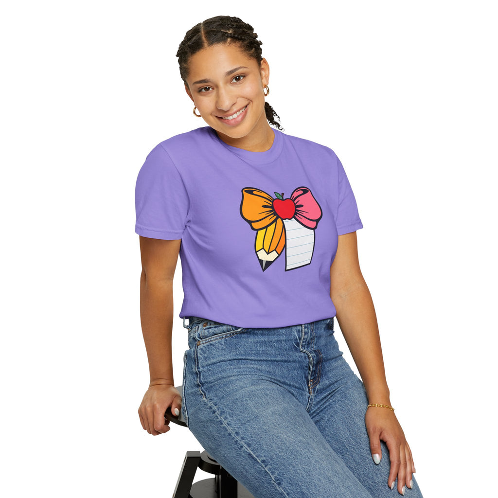 Teacher Apple & Pencil Bow T-Shirt — Back-to-School Gift for Educators