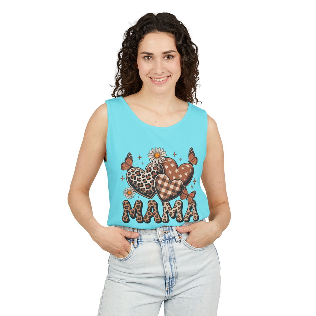 Mama Heart Tank Top — Boho Leopard Plaid Hearts & Daisies