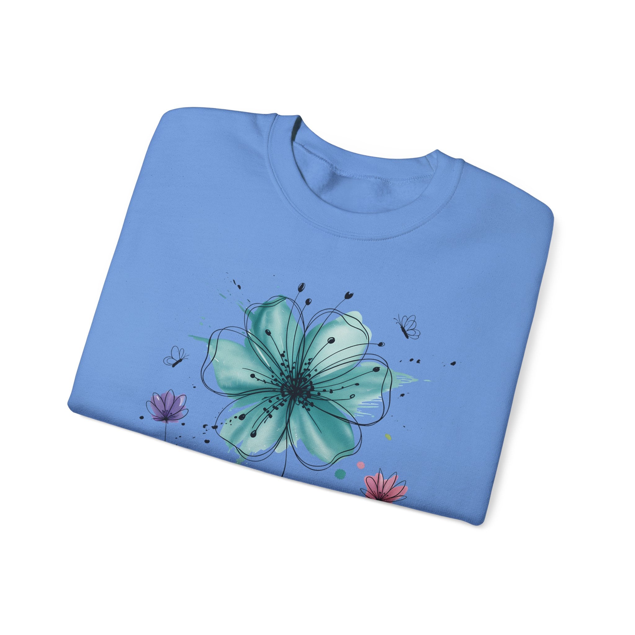 Floral Breeze Crewneck Sweatshirt — Teal Lily & Wildflower Design