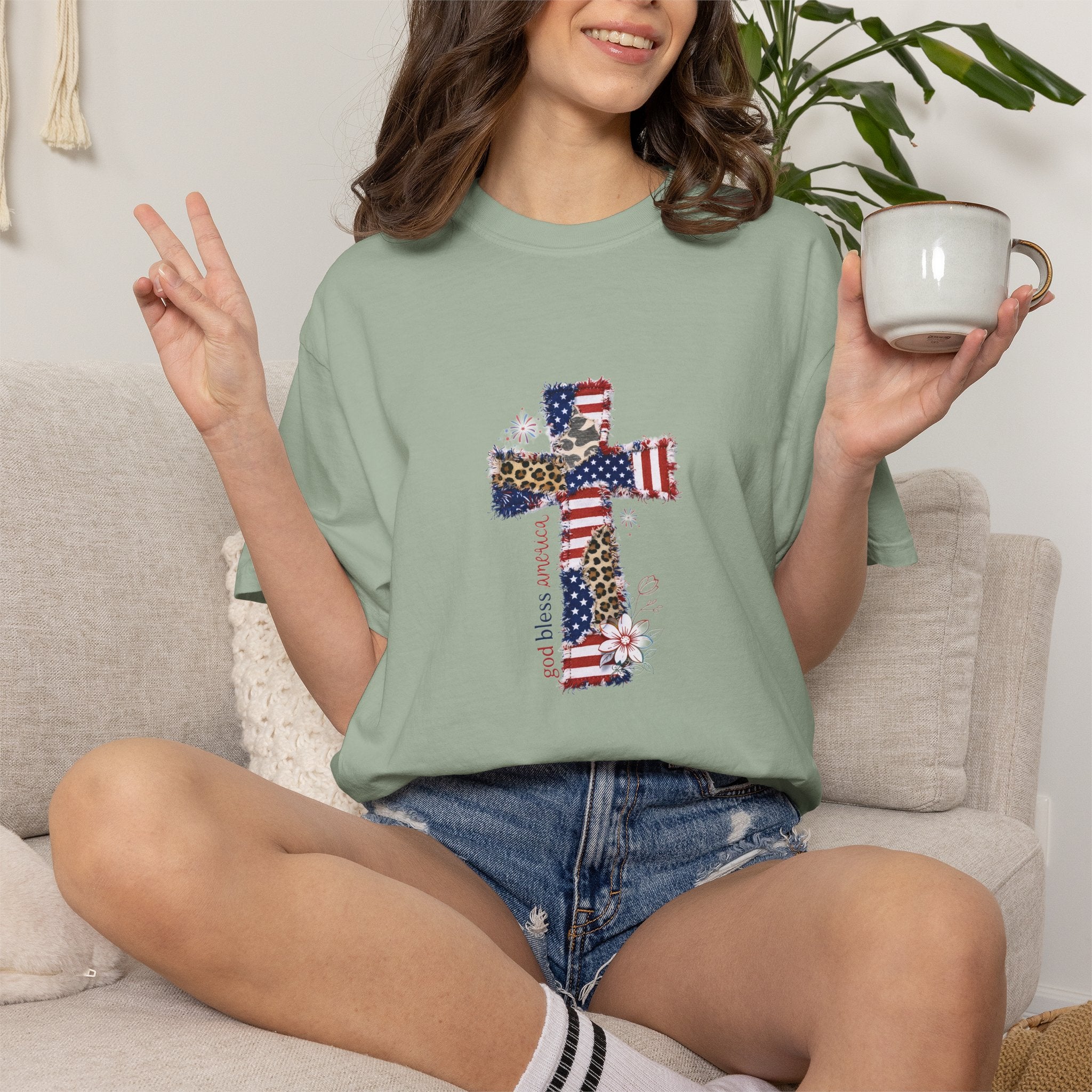 Patriotic American Flag Cross T-Shirt — Faith & Freedom Tee
