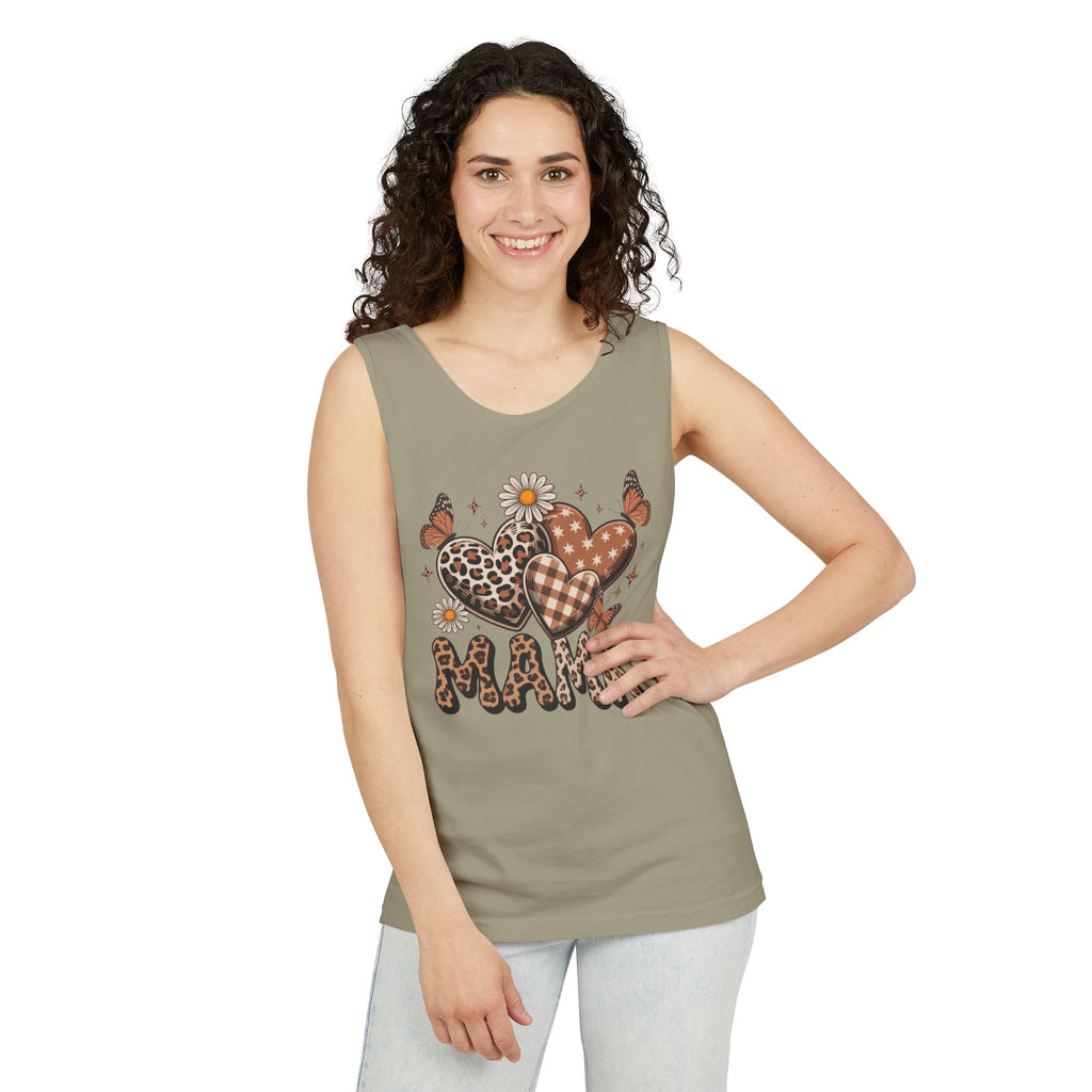 Mama Heart Tank Top — Boho Leopard Plaid Hearts & Daisies