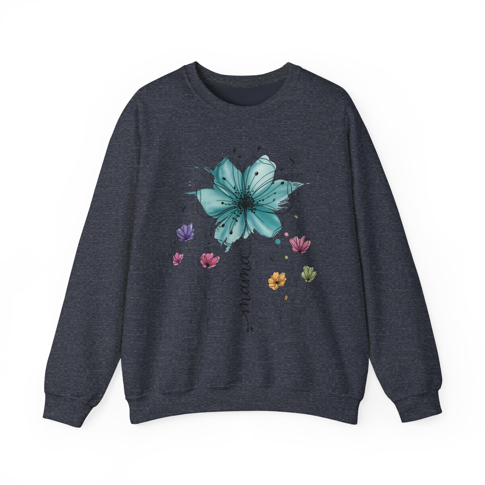 Floral Breeze Crewneck Sweatshirt — Teal Lily & Wildflower Design