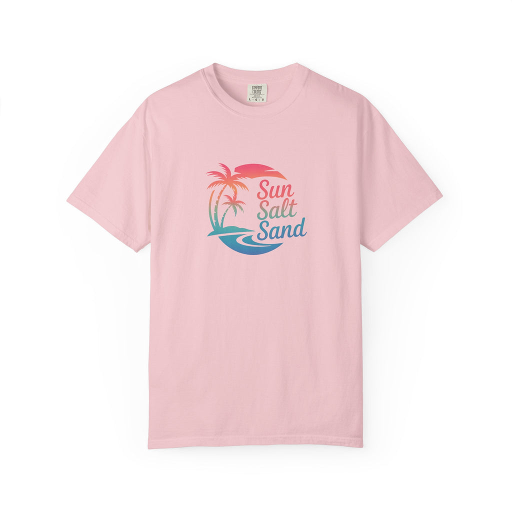 Sun Salt Sand Beach T-Shirt — Tropical Palm & Wave Graphic Tee