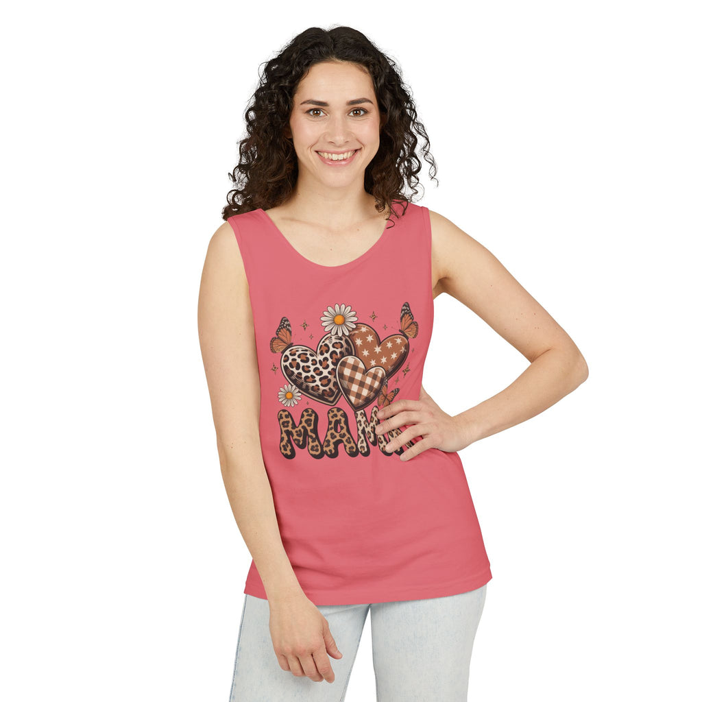 Mama Heart Tank Top — Boho Leopard Plaid Hearts & Daisies