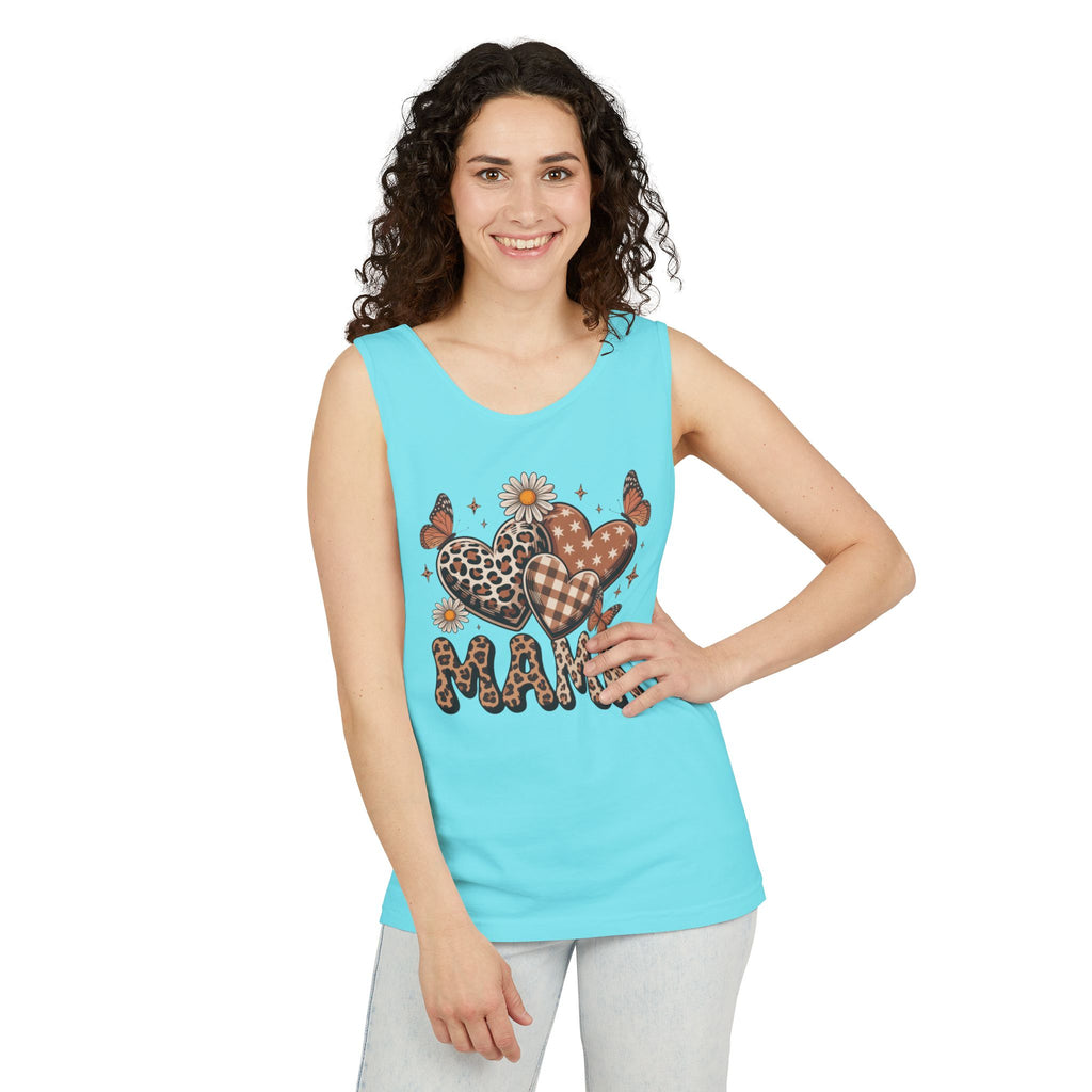 Mama Heart Tank Top — Boho Leopard Plaid Hearts & Daisies