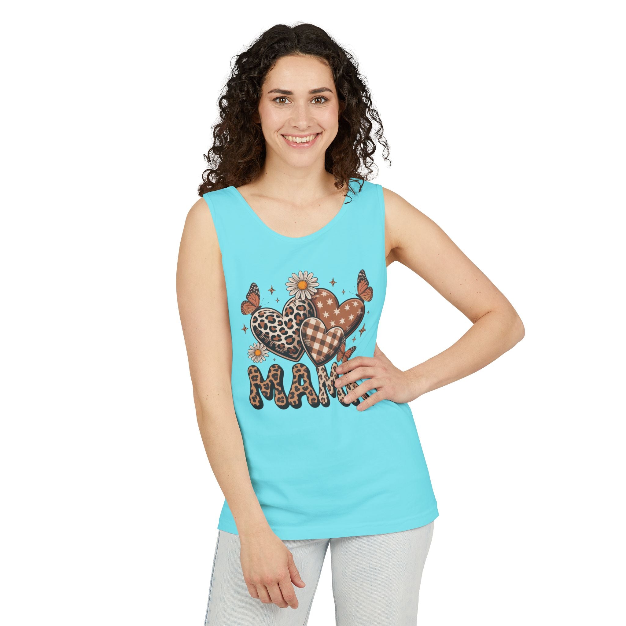 Mama Heart Tank Top — Boho Leopard Plaid Hearts & Daisies