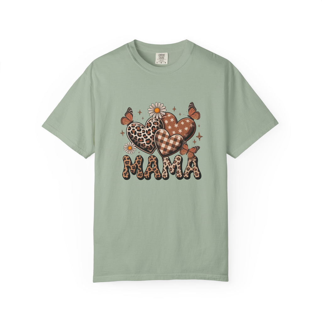 Mama Heart Graphic T-Shirt — Leopard & Plaid Hearts with Daisies