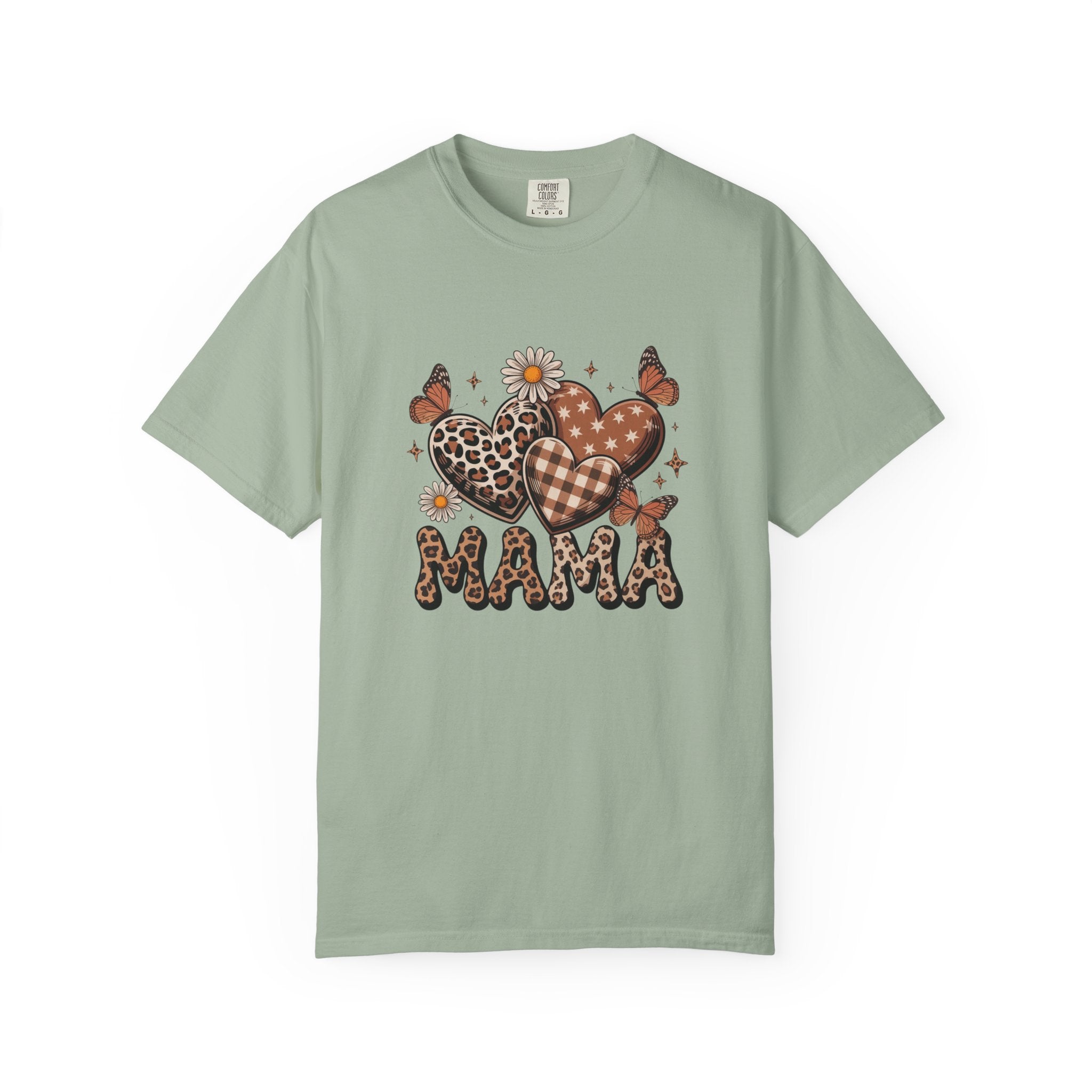 Mama Heart Graphic T-Shirt — Leopard & Plaid Hearts with Daisies