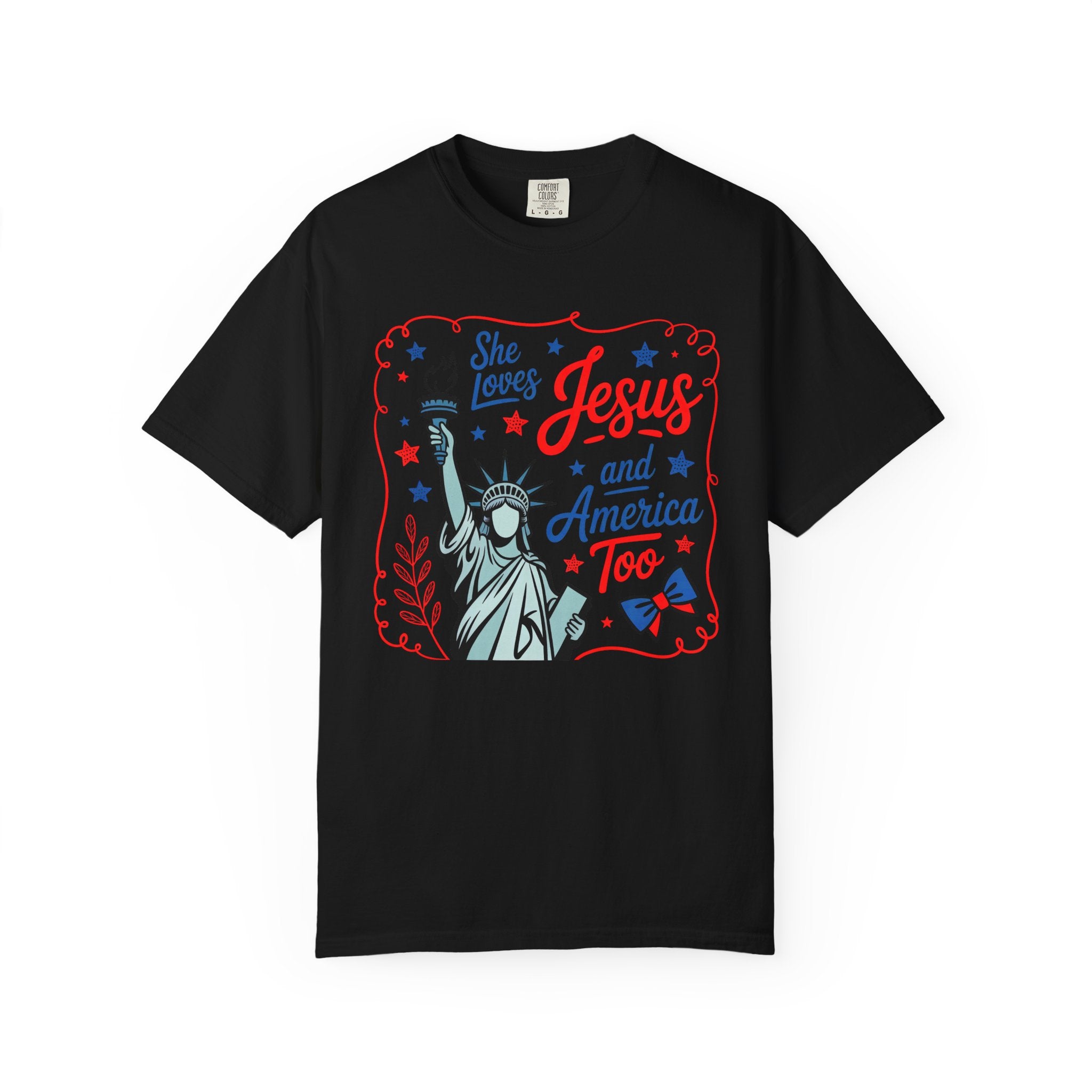 Jesus and America T-Shirt — She Loves Jesus and America Too Patriotic Statue of Liberty Tee