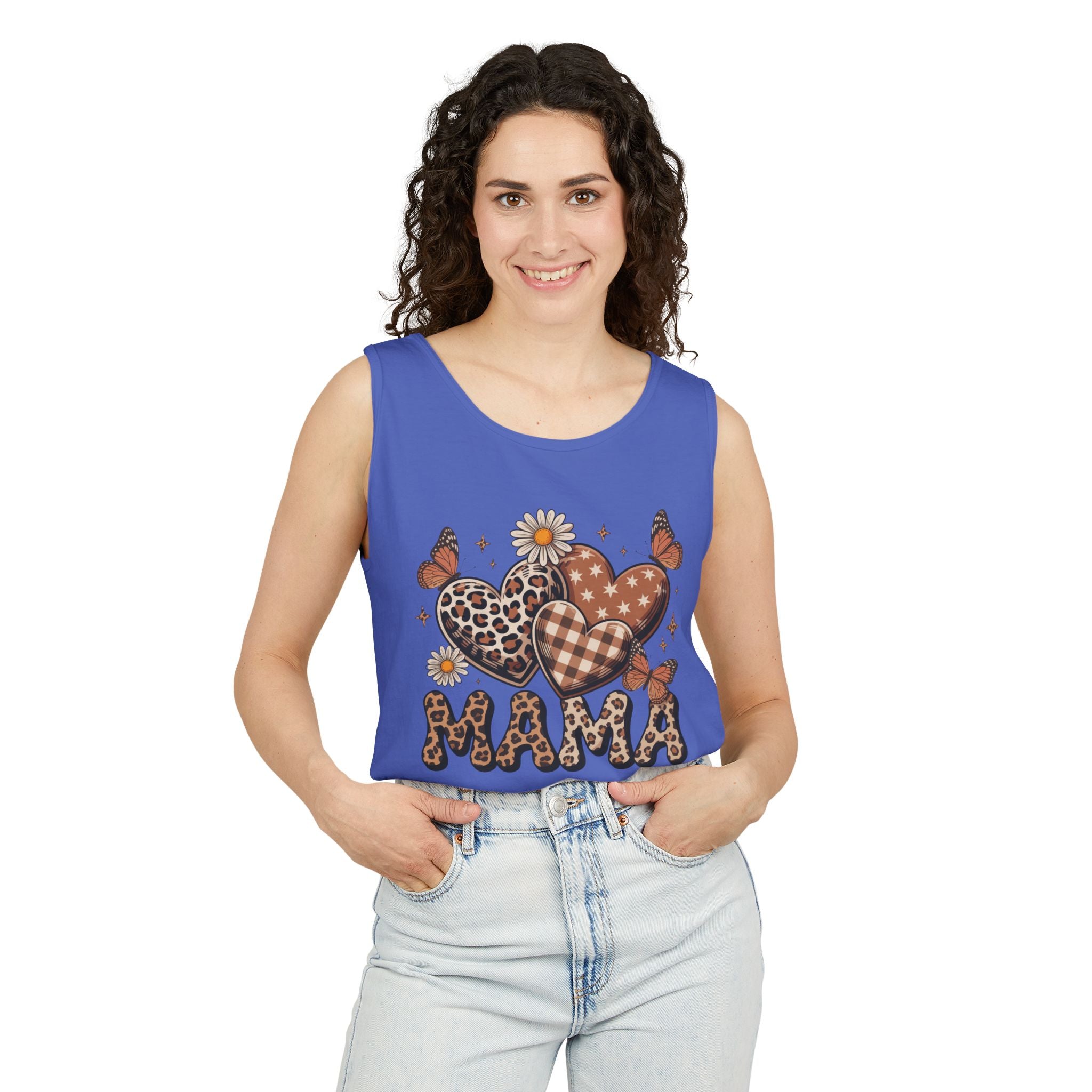 Mama Heart Tank Top — Boho Leopard Plaid Hearts & Daisies