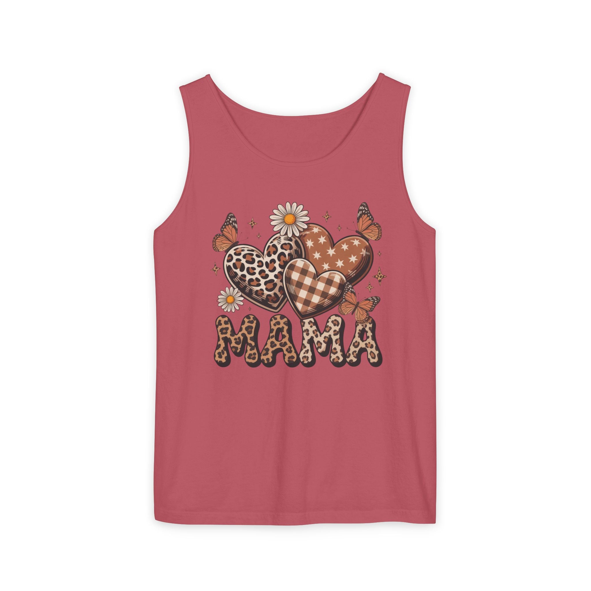 Mama Heart Tank Top — Boho Leopard Plaid Hearts & Daisies