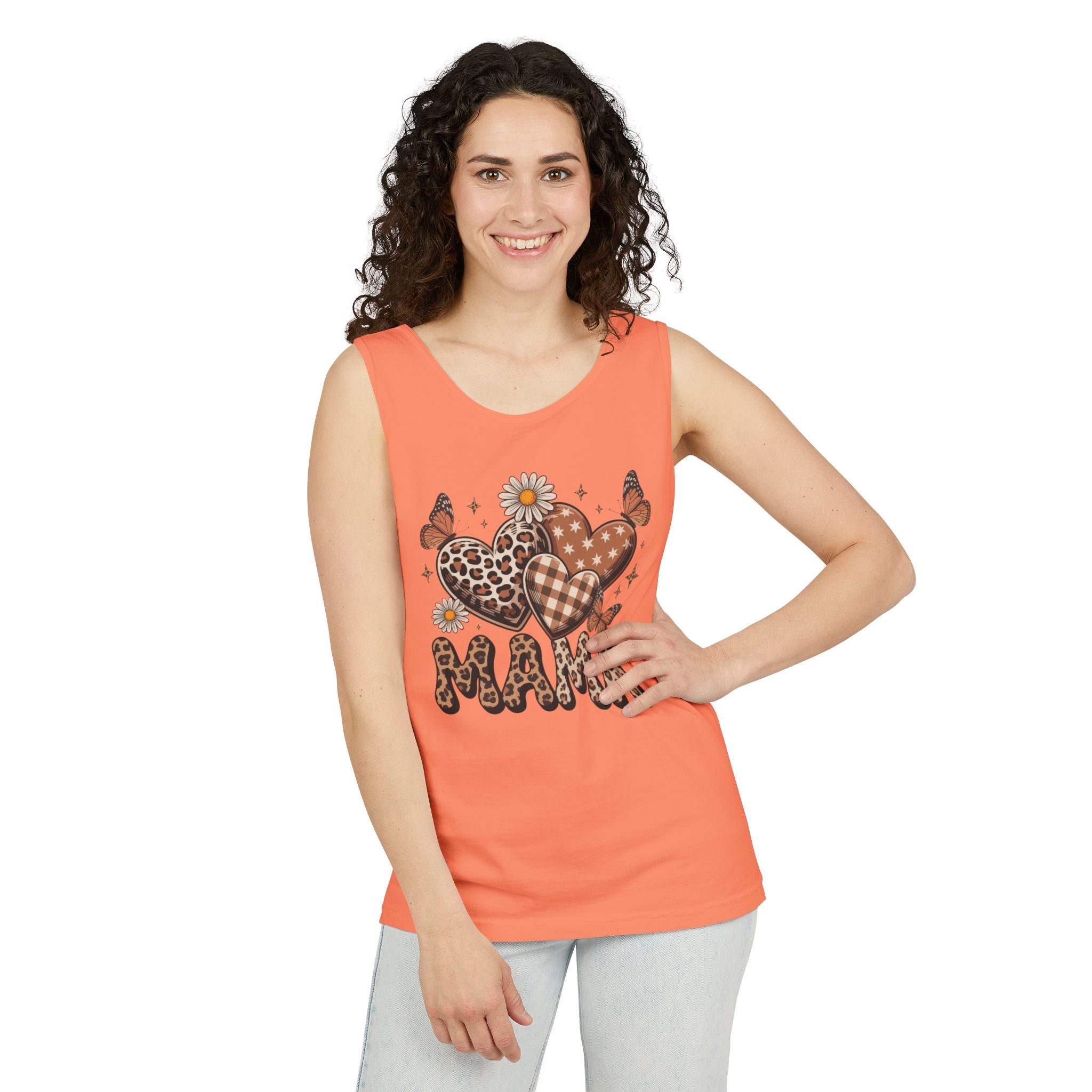 Mama Heart Tank Top — Boho Leopard Plaid Hearts & Daisies