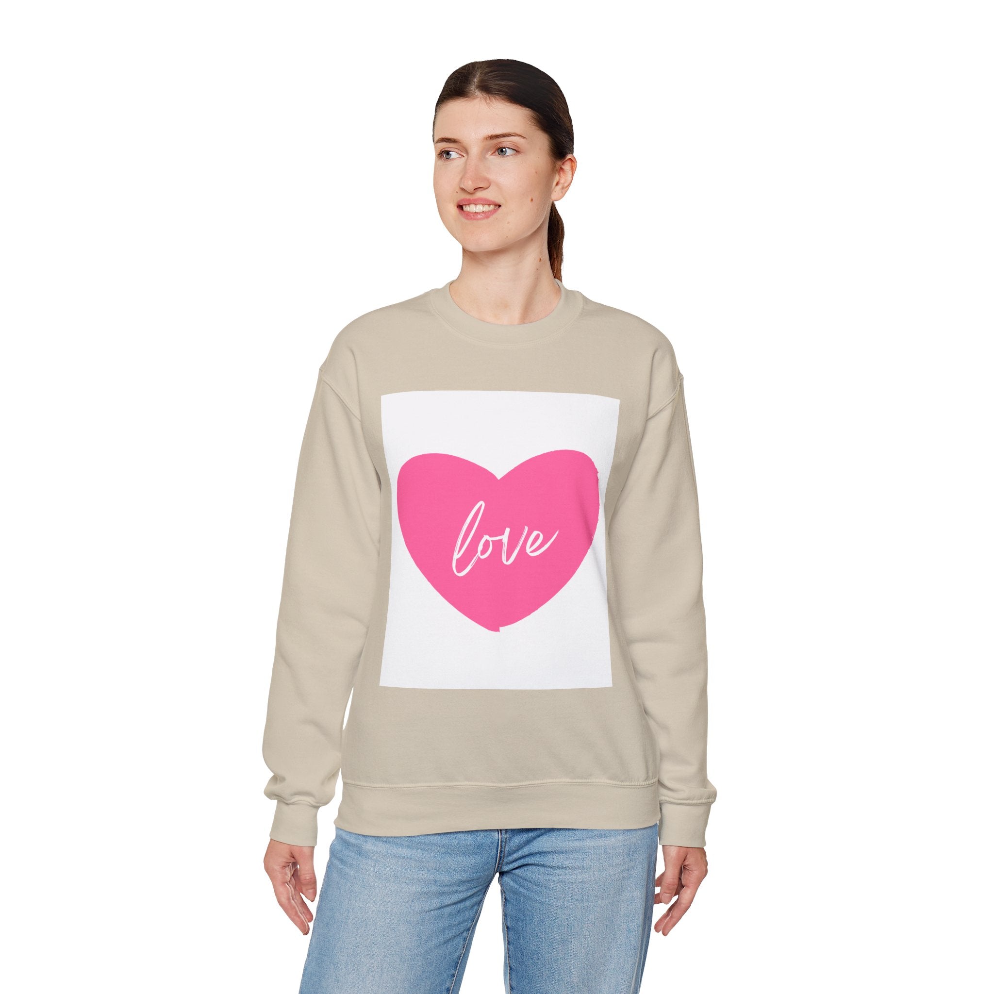 Love Heart Crewneck Sweatshirt – Pink Heart "love" Graphic