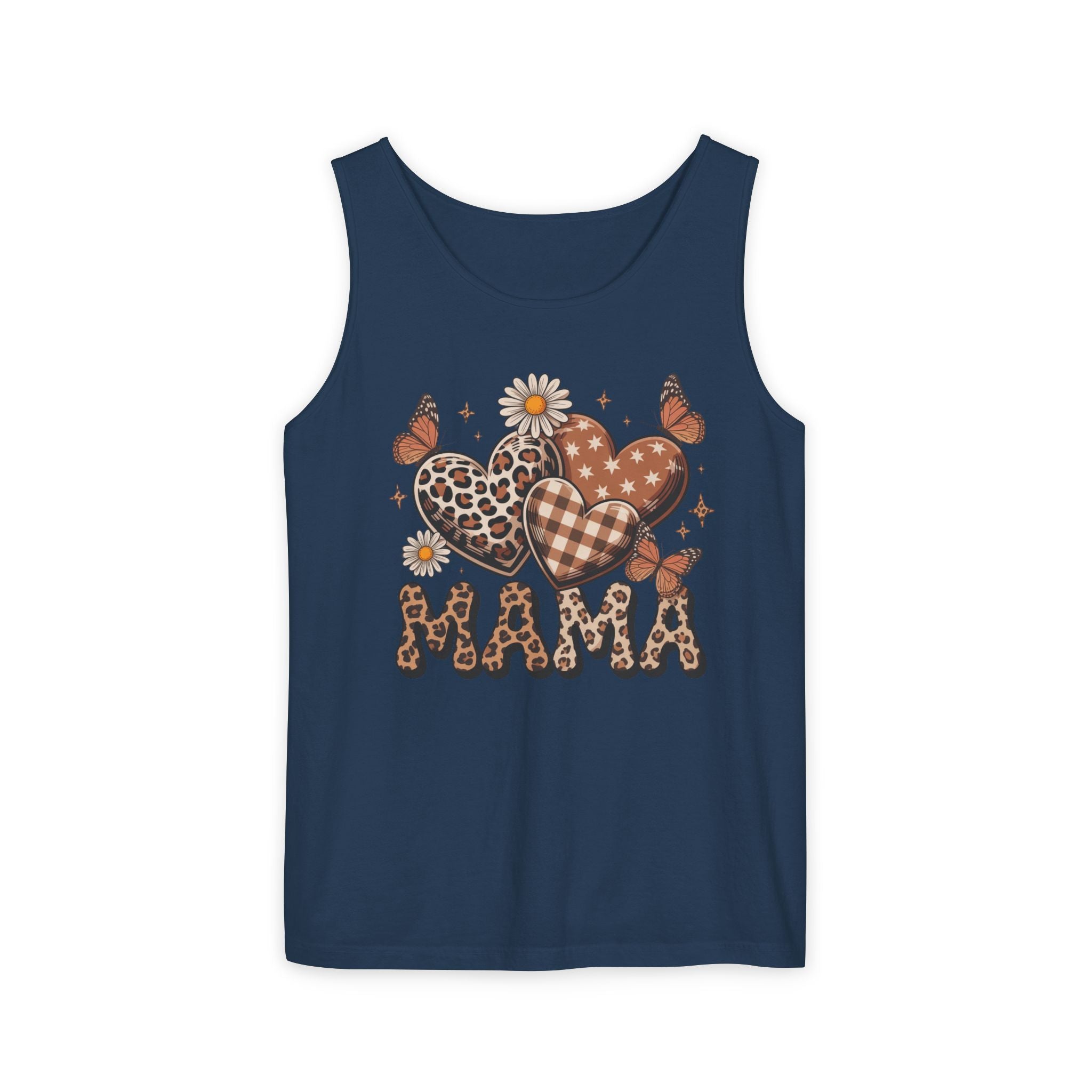 Mama Heart Tank Top — Boho Leopard Plaid Hearts & Daisies