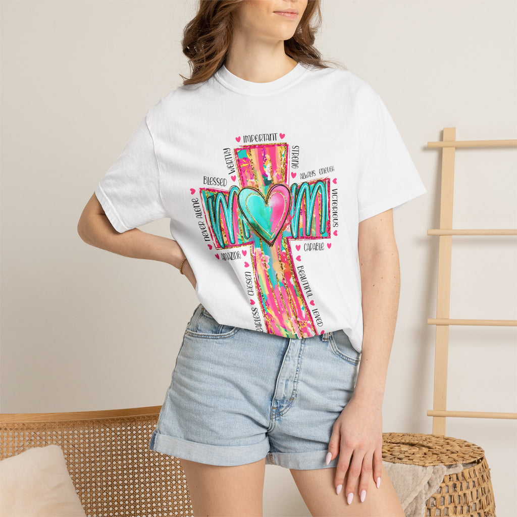 Mom Cross Heart T-Shirt — Colorful Spiritual Mother’s Day Tee