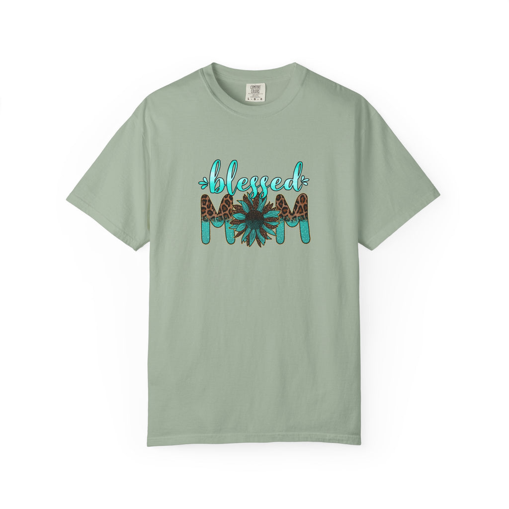 blessed mom T-Shirt | Turquoise Leopard Floral Mom Tee