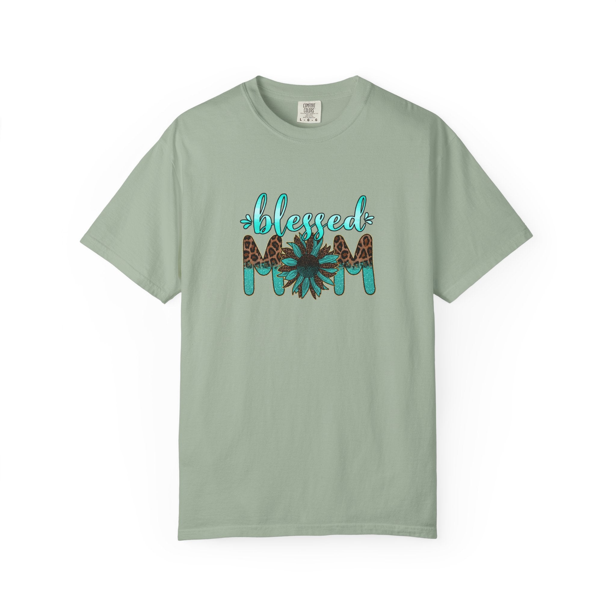 blessed mom T-Shirt | Turquoise Leopard Floral Mom Tee