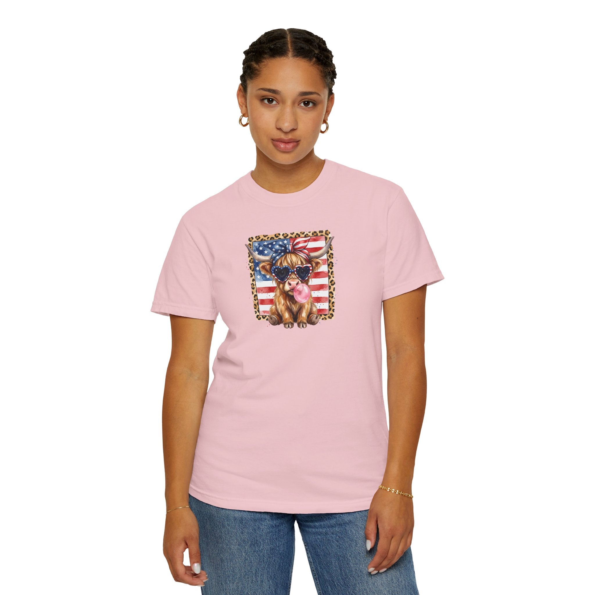 Patriotic Yorkie Puppy American Flag T-Shirt | Leopard Frame