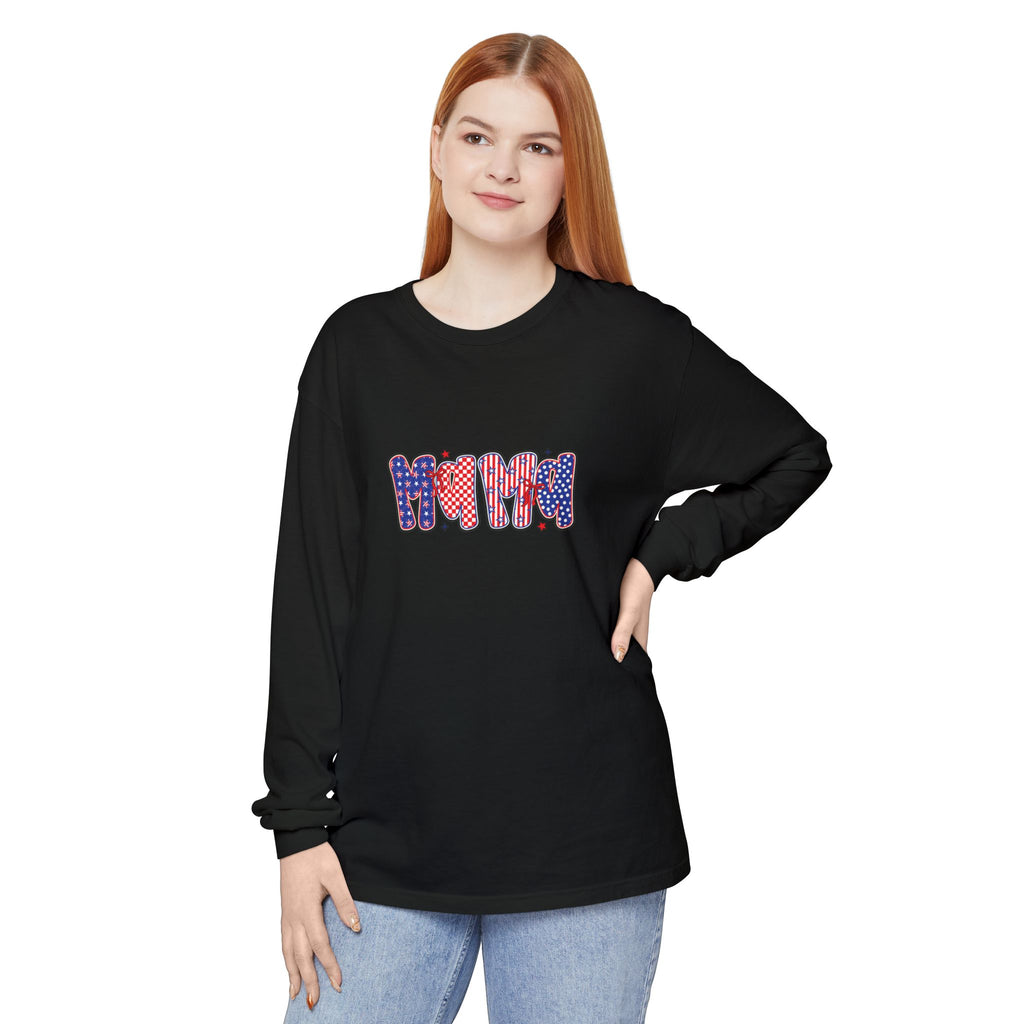 Patriotic 'MOM' Heart Long Sleeve Tee