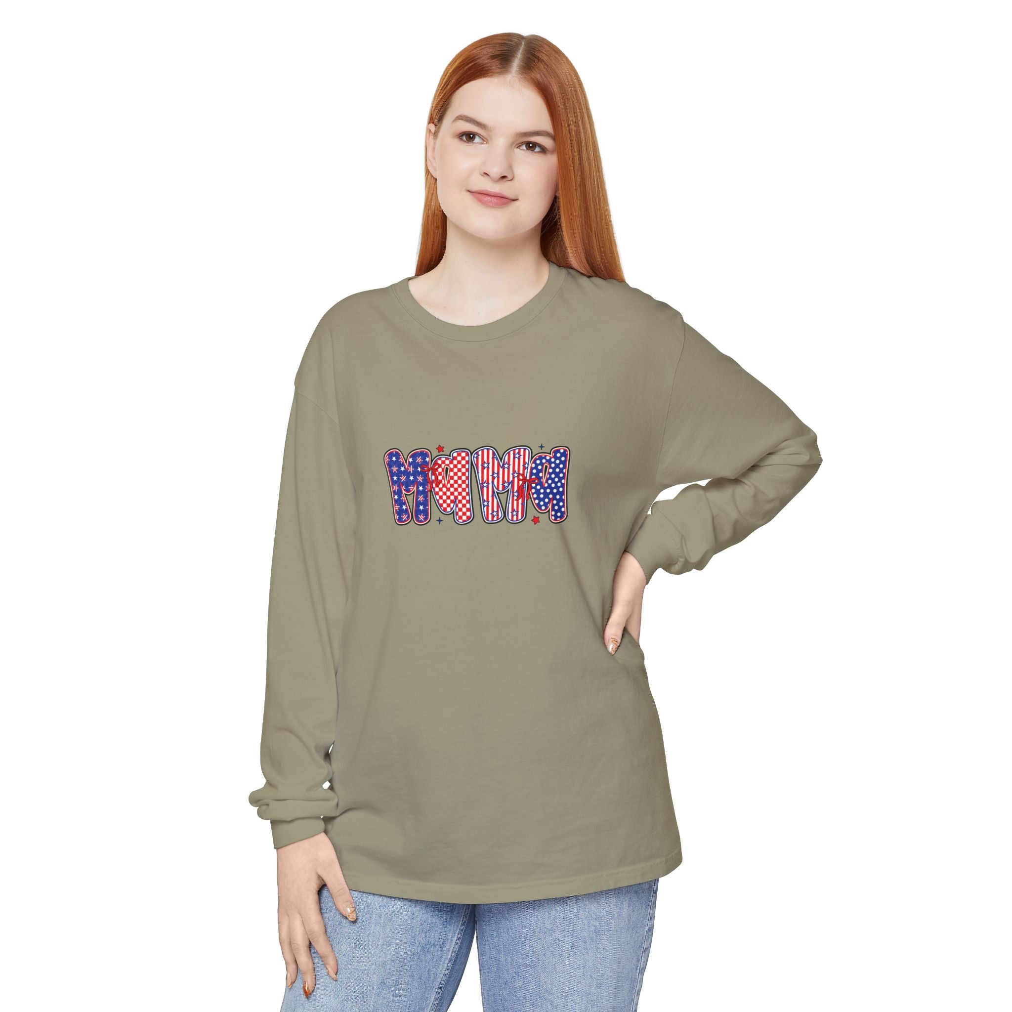 Patriotic 'MOM' Heart Long Sleeve Tee