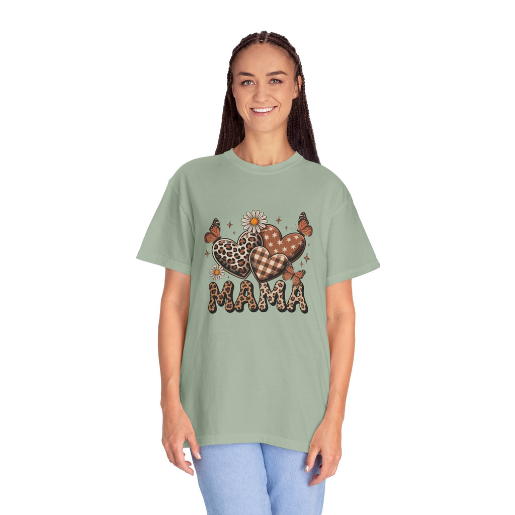 Mama Heart Graphic T-Shirt — Leopard & Plaid Hearts with Daisies