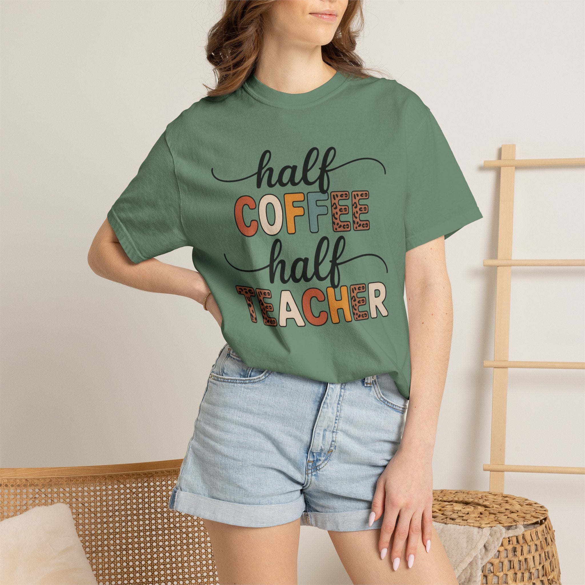 Half Coffee Half Teacher T-Shirt — Funny Teacher Coffee Tee