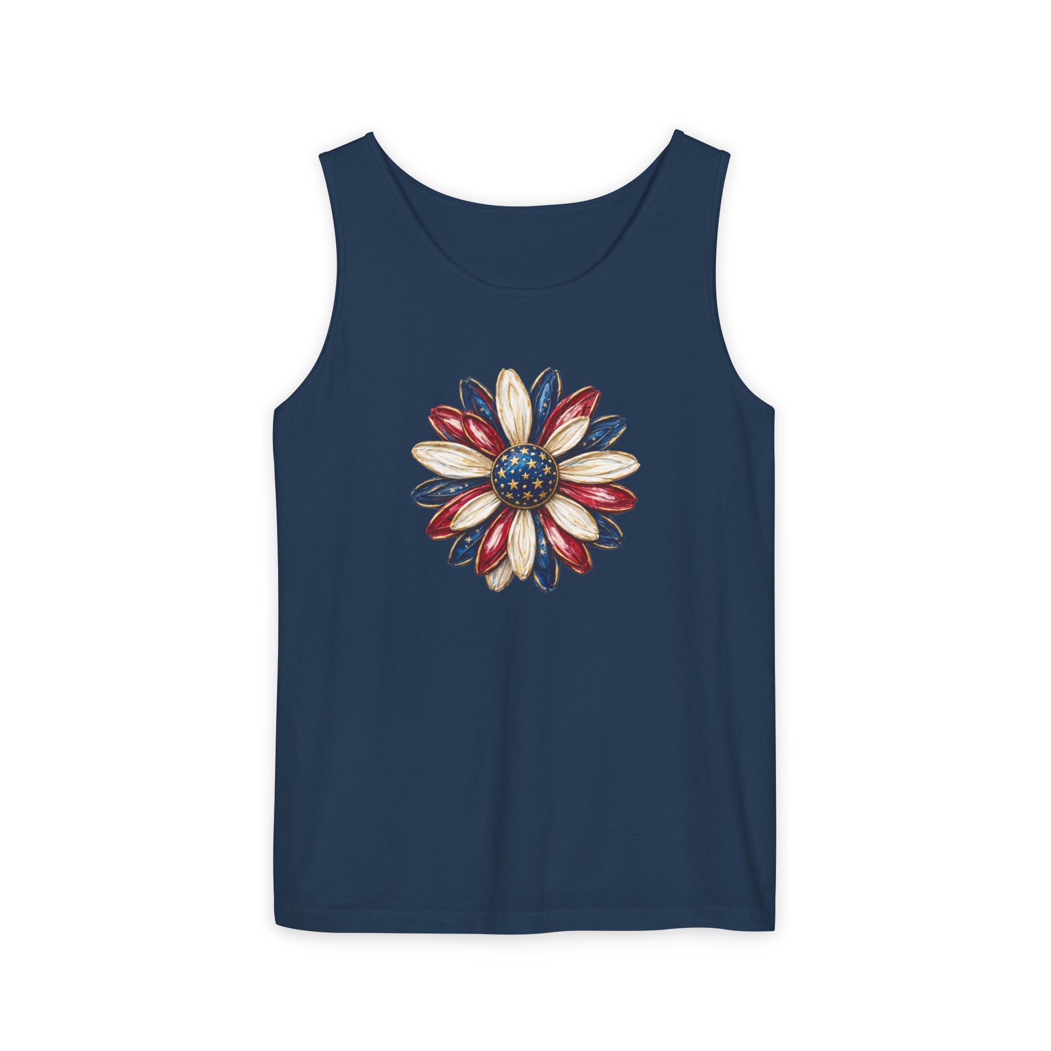 Patriotic Flower Tank Top — Red White Blue Daisy Graphic