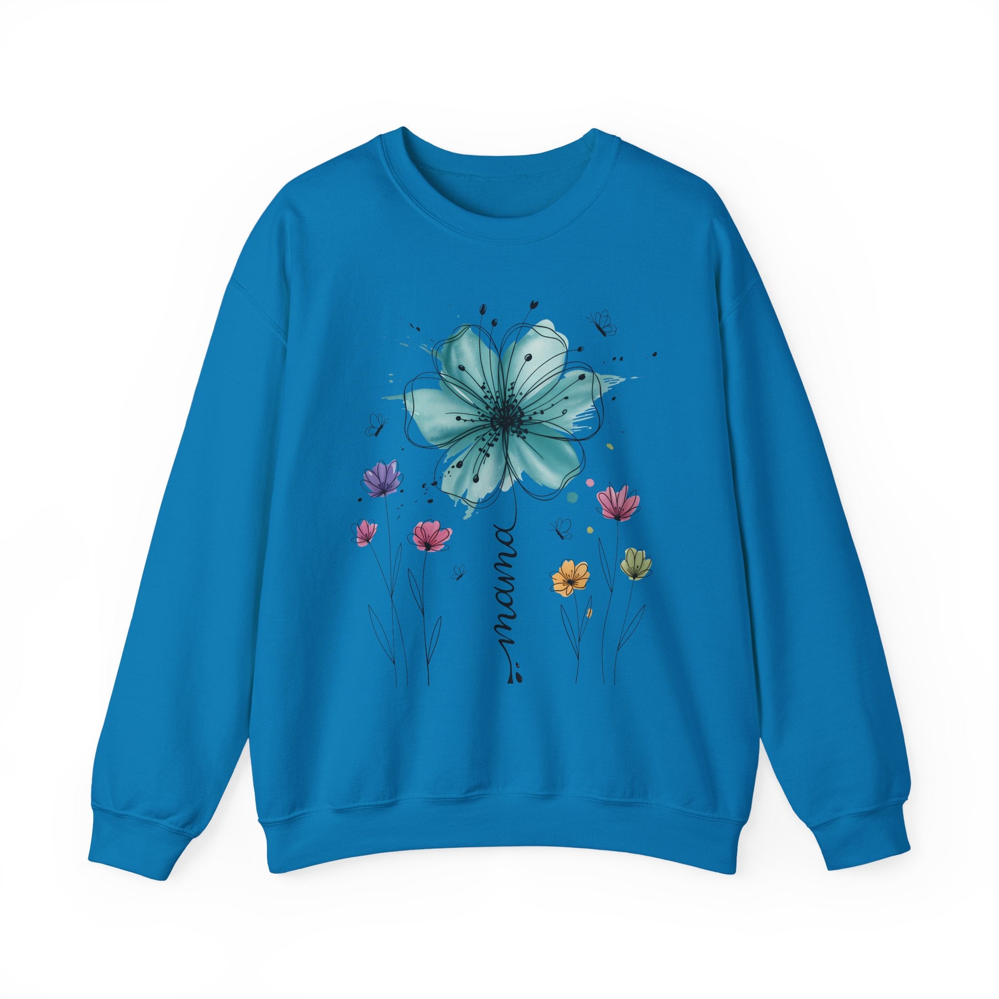 Floral Breeze Crewneck Sweatshirt — Teal Lily & Wildflower Design