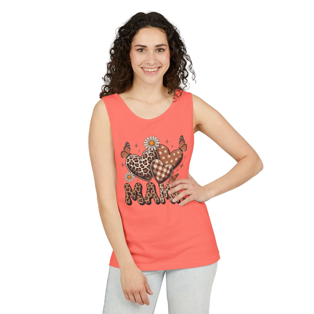 Mama Heart Tank Top — Boho Leopard Plaid Hearts & Daisies