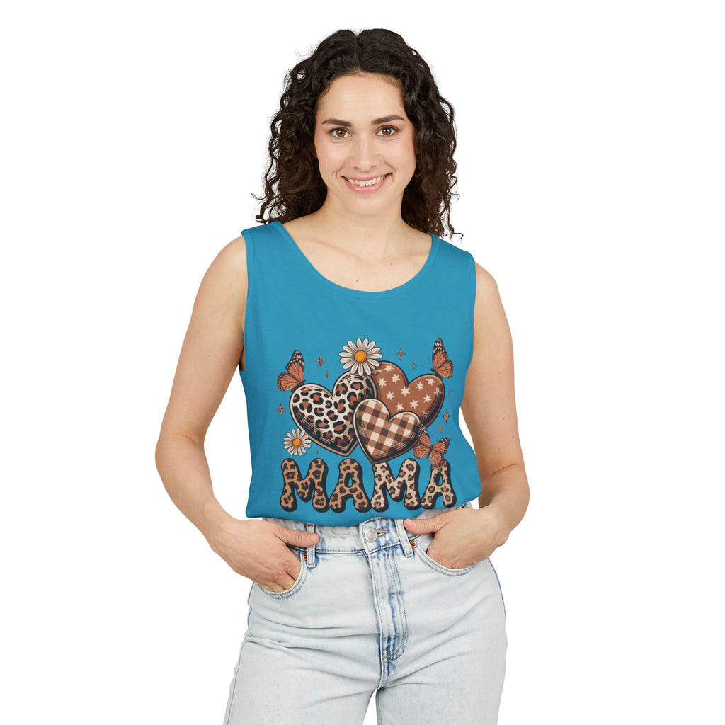 Mama Heart Tank Top — Boho Leopard Plaid Hearts & Daisies