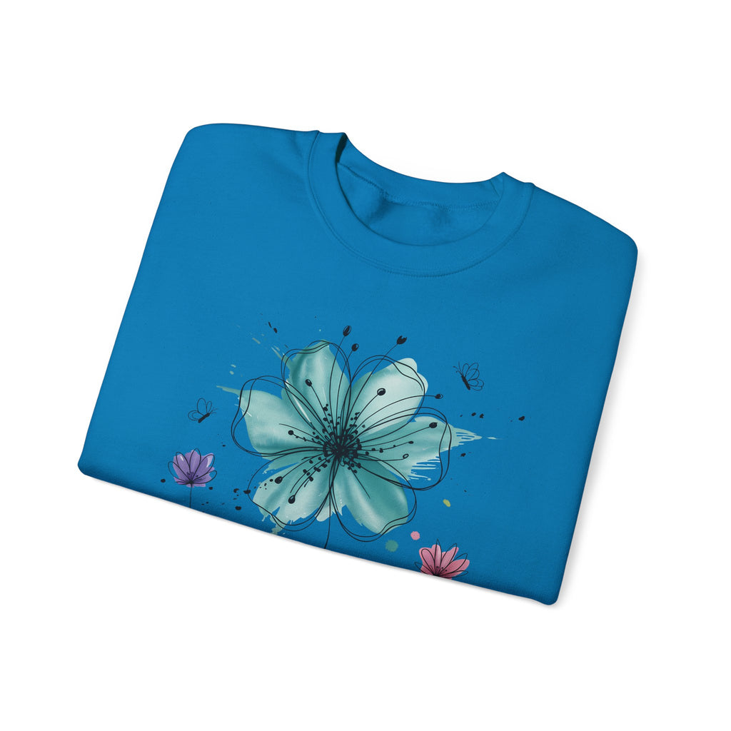 Floral Breeze Crewneck Sweatshirt — Teal Lily & Wildflower Design