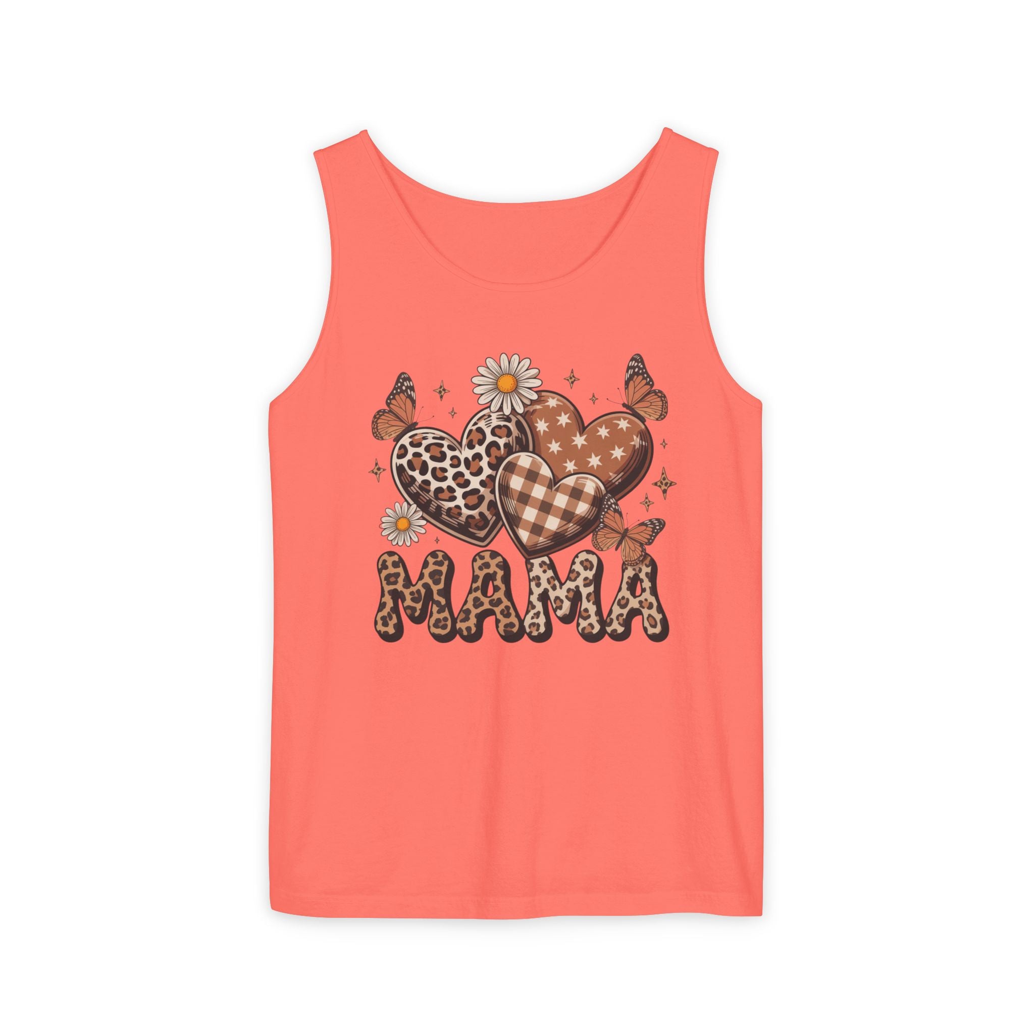 Mama Heart Tank Top — Boho Leopard Plaid Hearts & Daisies
