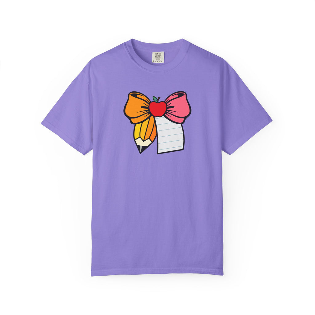 Teacher Apple & Pencil Bow T-Shirt — Back-to-School Gift for Educators