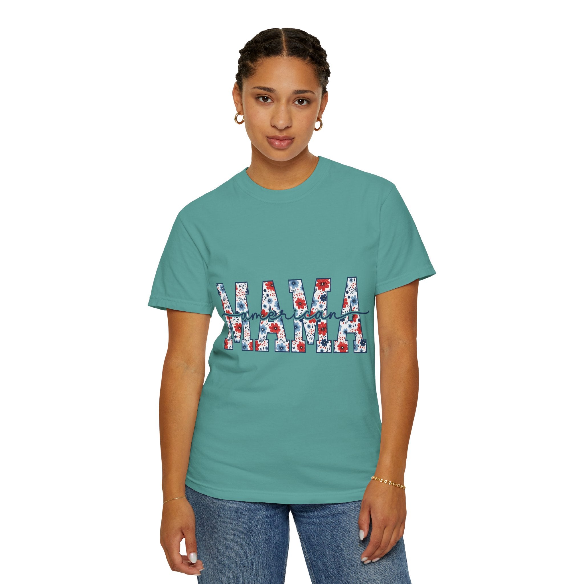 Mama floral letters T-Shirt | Mama text with red and blue flowers