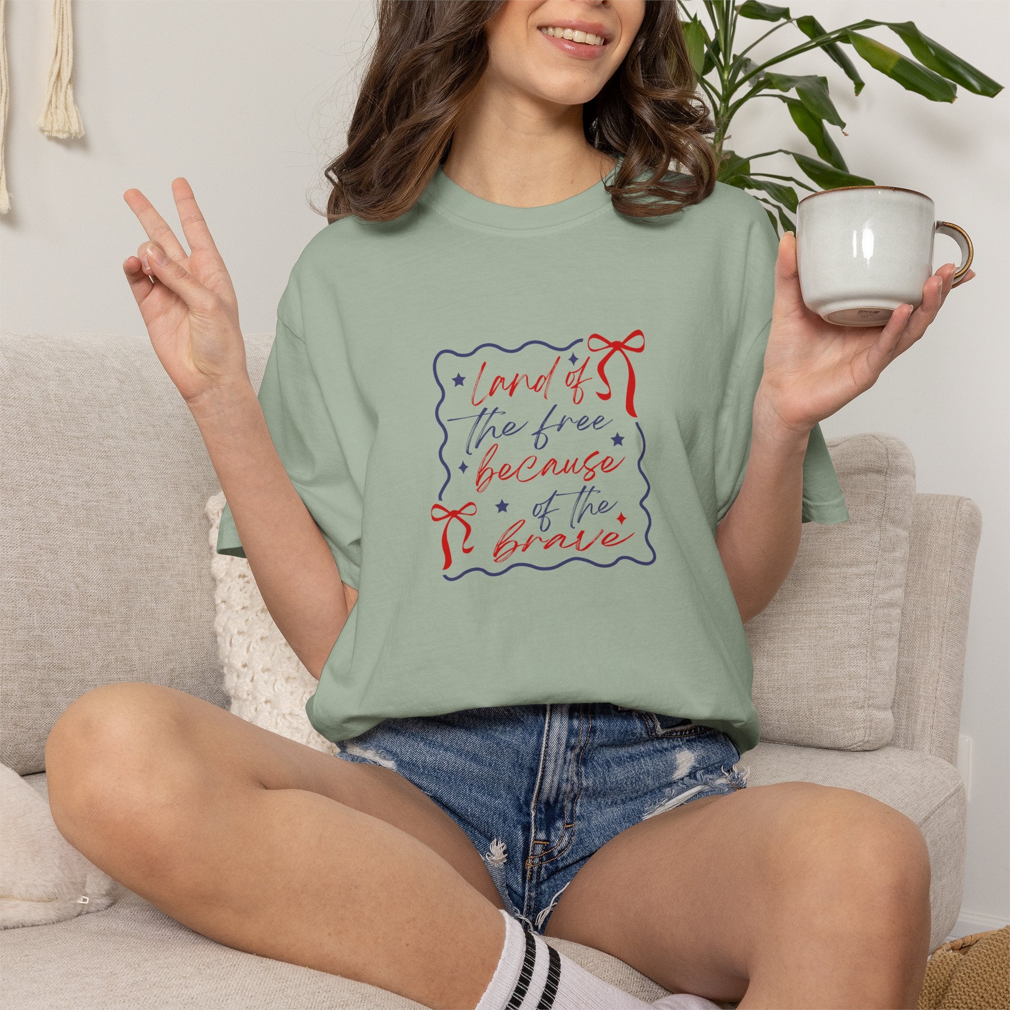 Liberty Script T-Shirt — "Land of the Free Because of the Brave" Patriotic Tee