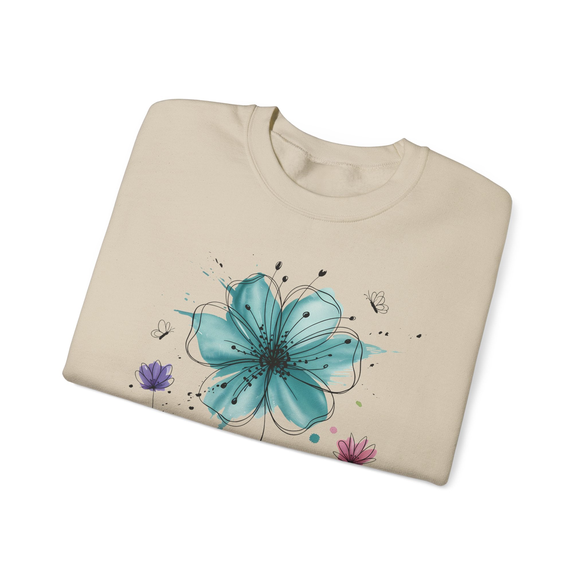 Floral Breeze Crewneck Sweatshirt — Teal Lily & Wildflower Design