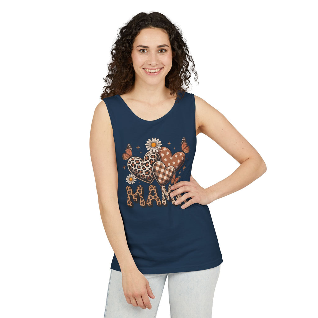 Mama Heart Tank Top — Boho Leopard Plaid Hearts & Daisies