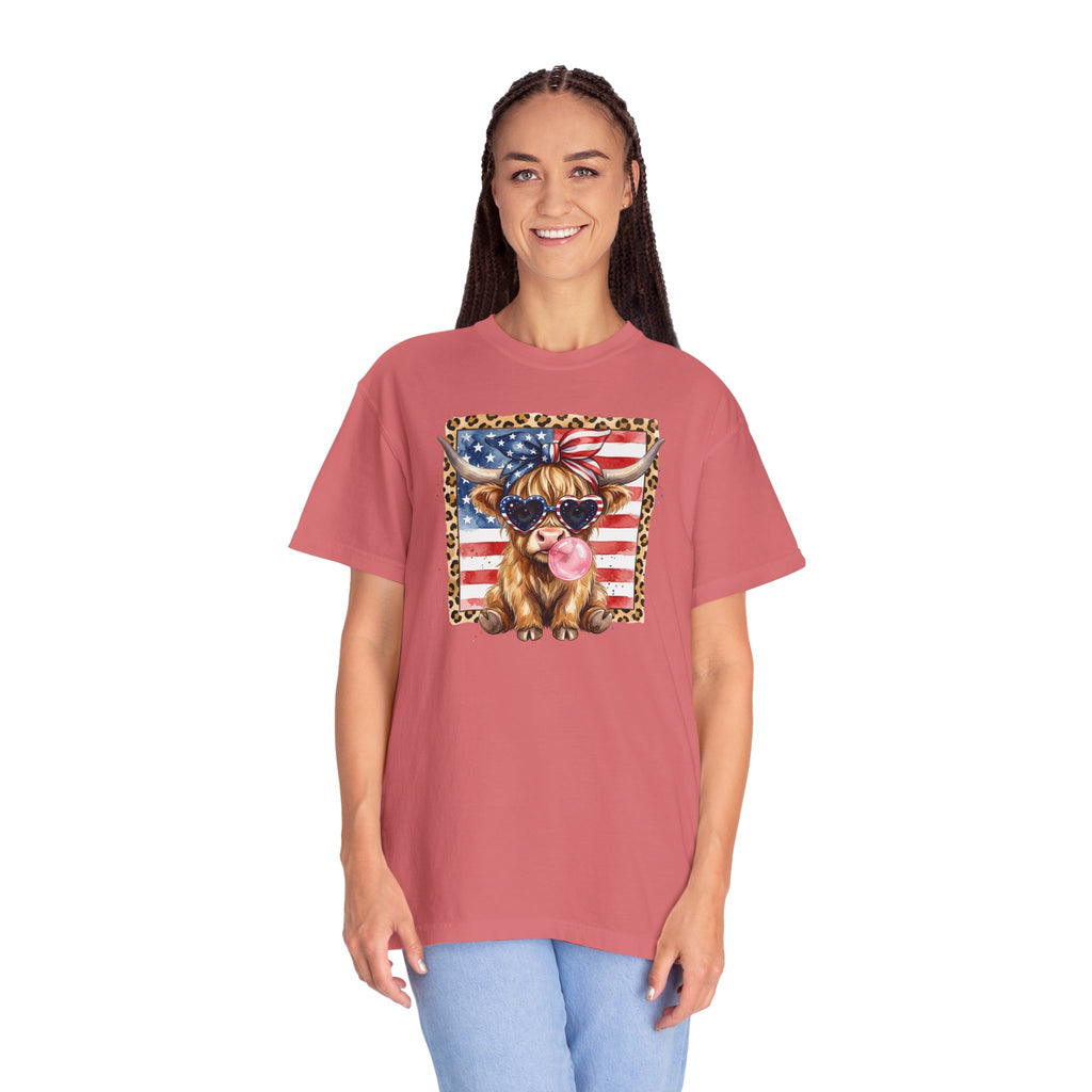 Patriotic Yorkie T-Shirt — American Flag Dog Graphic with Leopard Frame