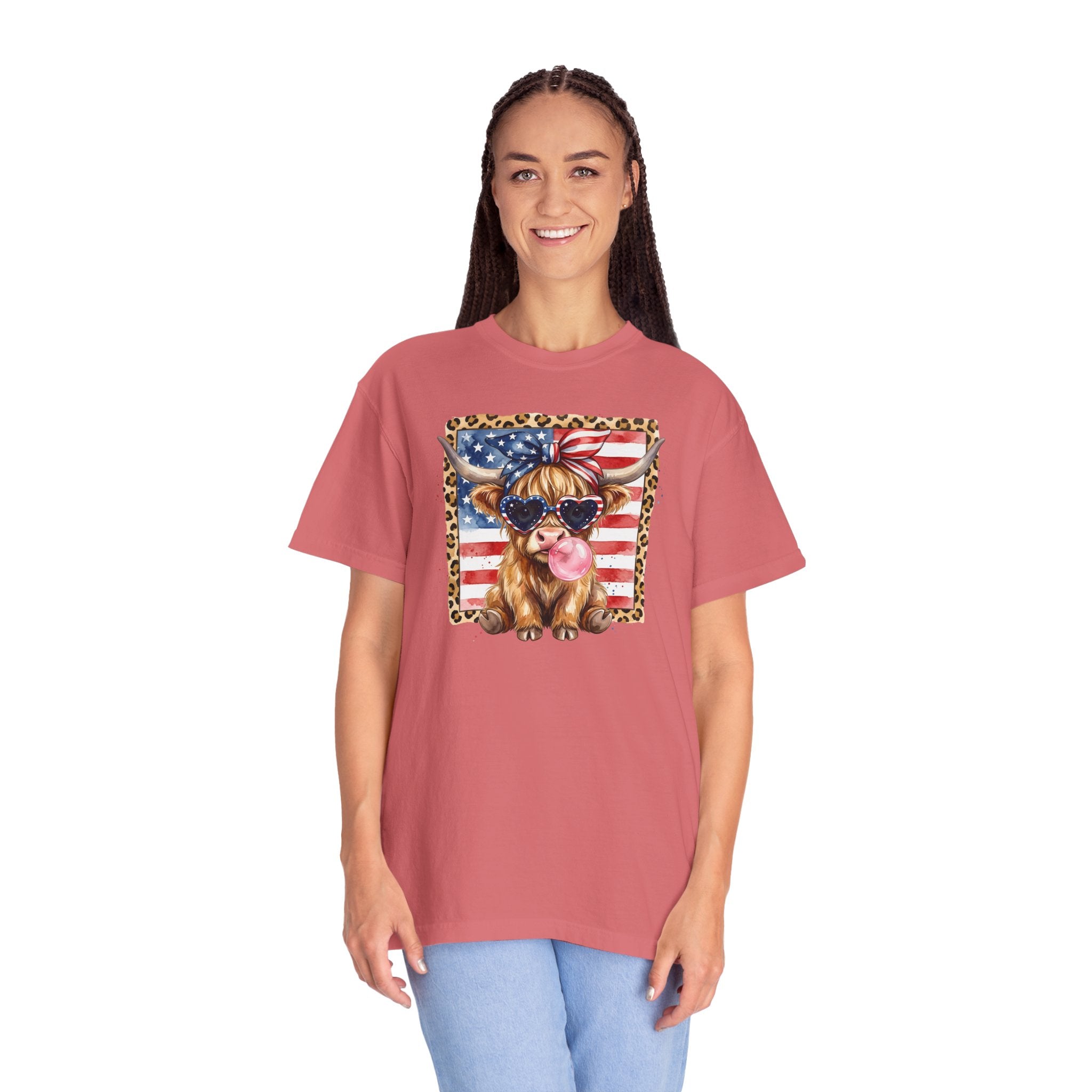 Patriotic Yorkie T-Shirt — American Flag Dog Graphic with Leopard Frame