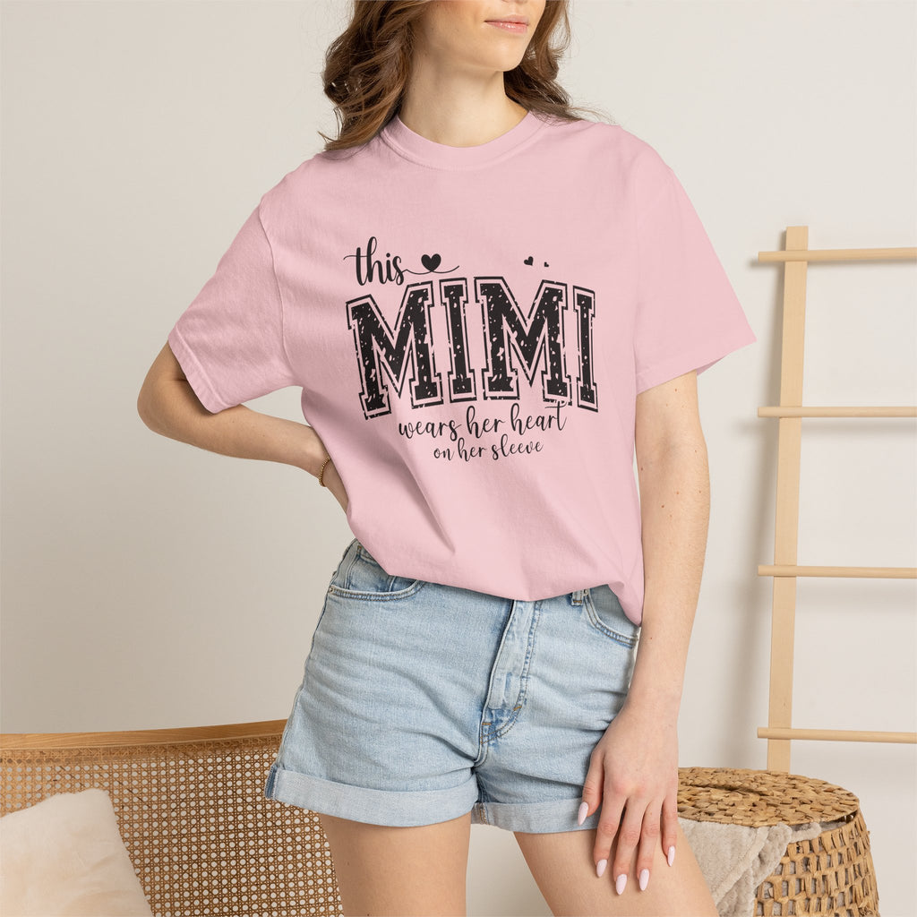 This Mimi T-Shirt — "This MIMI Wears Her Heart on Her Sleeve" Grandmother Gift Tee