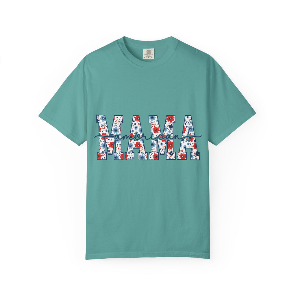 Mama floral letters T-Shirt | Mama text with red and blue flowers