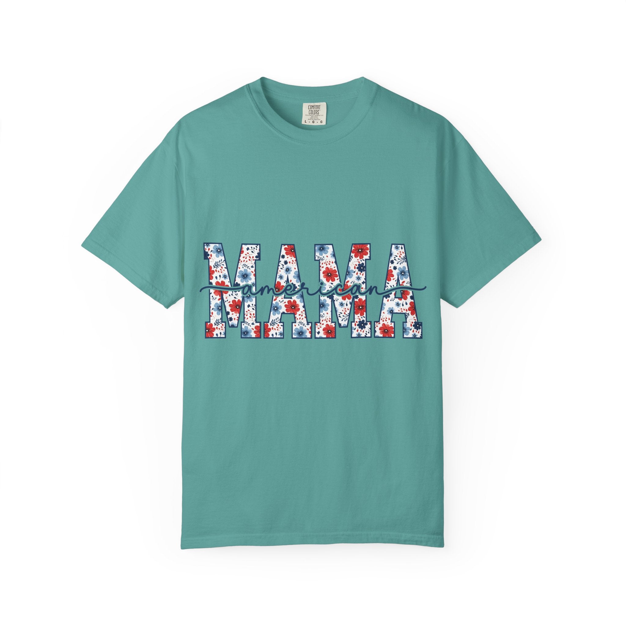 Mama floral letters T-Shirt | Mama text with red and blue flowers