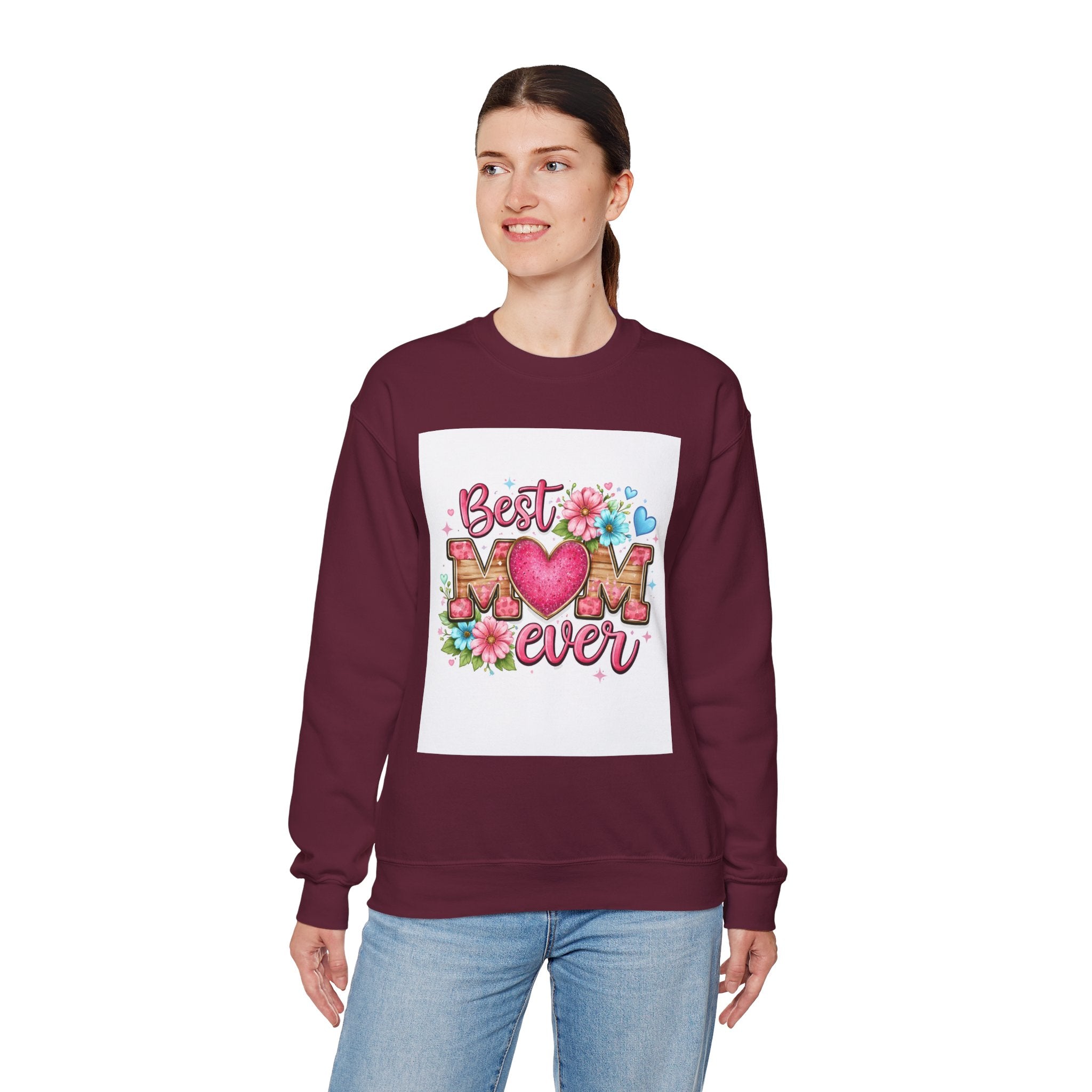 Best Mom Ever Crewneck Sweatshirt — Floral Heart Mother's Day Gift