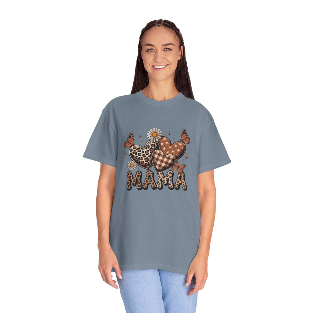 Mama Heart Graphic T-Shirt — Leopard & Plaid Hearts with Daisies