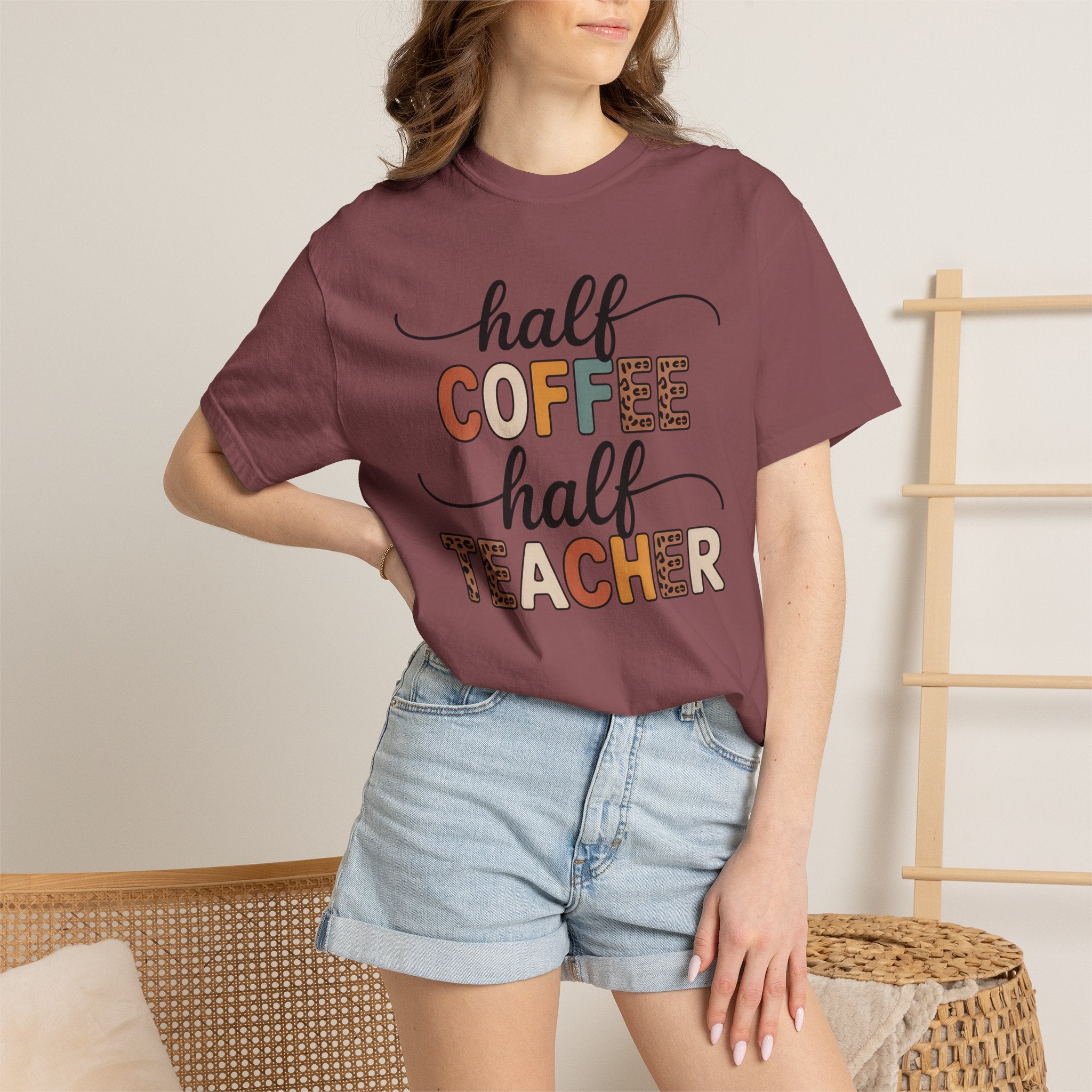 Half Coffee Half Teacher T-Shirt — Funny Teacher Coffee Tee