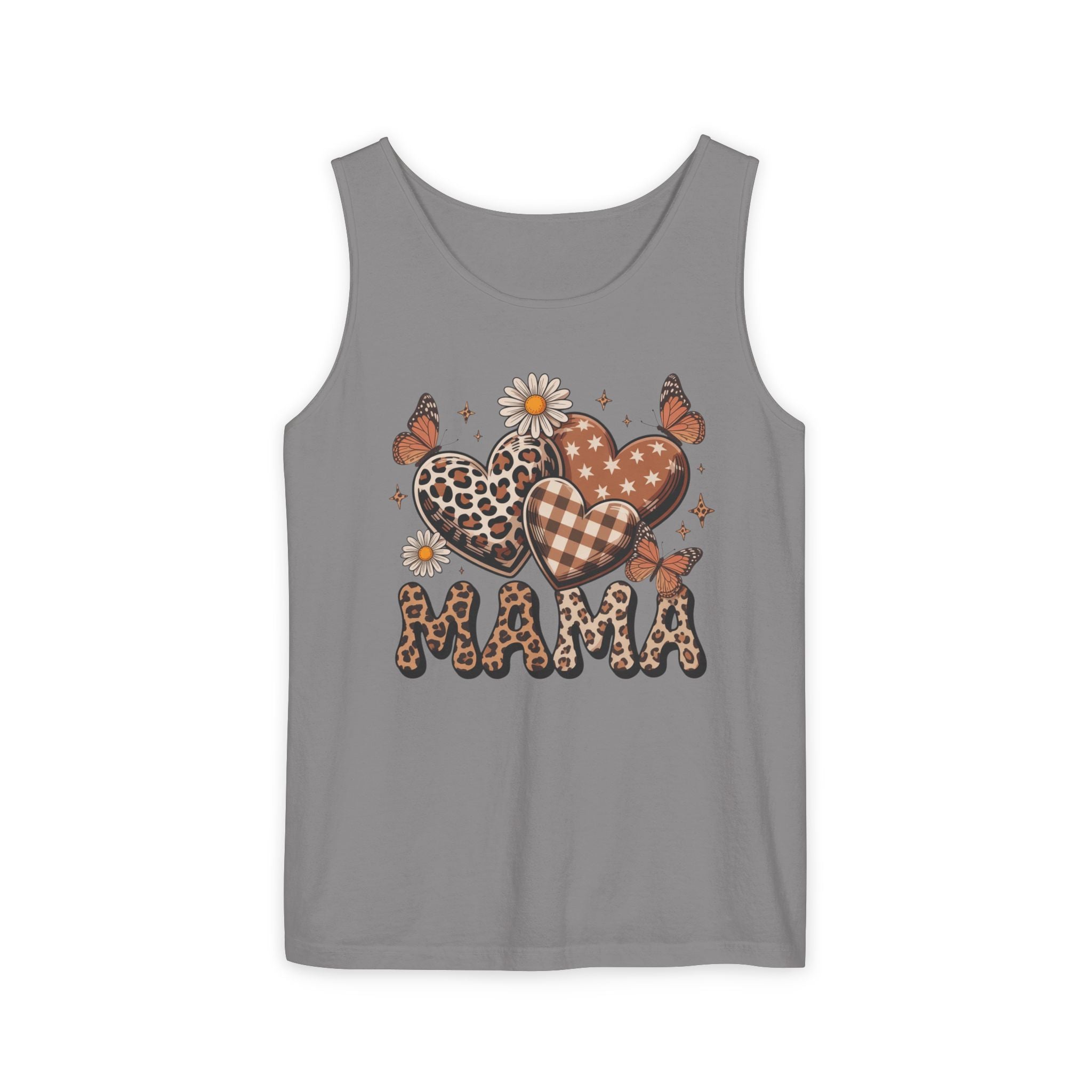 Mama Heart Tank Top — Boho Leopard Plaid Hearts & Daisies